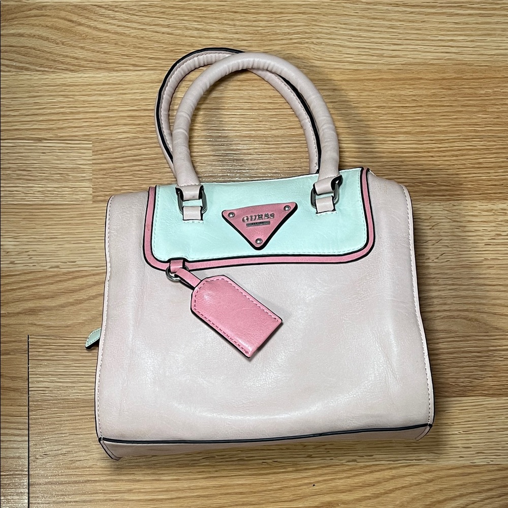 GUESS Pastel Pink and Mint Satchel